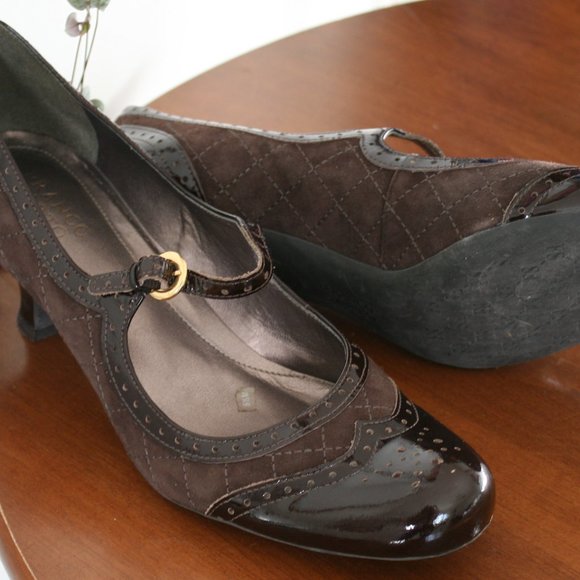 Franco Sarto Brown Leather and Suede Mary Jane High Heels - Picture 2 of 12